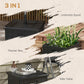 Black 3-in-1 outdoor umbrella base with planter box, umbrella stand and tabletop surface