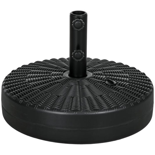 Black round fillable umbrella base with central pole holder and adjustable knobs