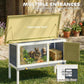 Outdoor elevated rabbit hutch with openable roof and wire-mesh panels