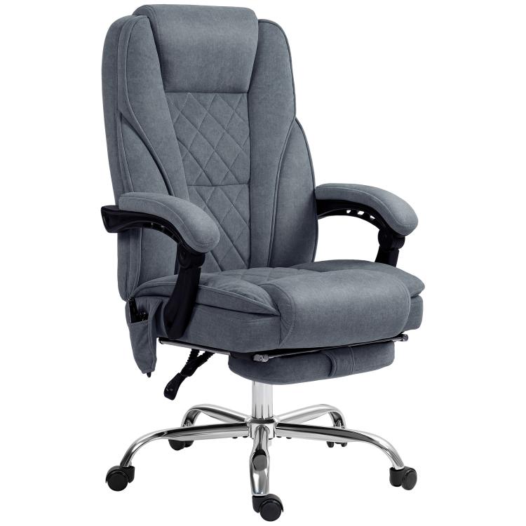 Charcoal gray reclining office chair with quilted backrest and padded footrest
