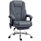Charcoal gray massage office chair with quilted back, recline armrests, and chrome base