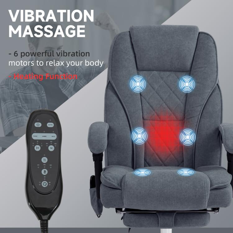 Charcoal gray massage office chair with blue massage nodes and red heating panel