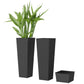 Set of 2 black tall planters with woven sides and matching drainage trays
