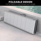 Folded aluminum wheelchair ramp with central handle and locking latch for transport