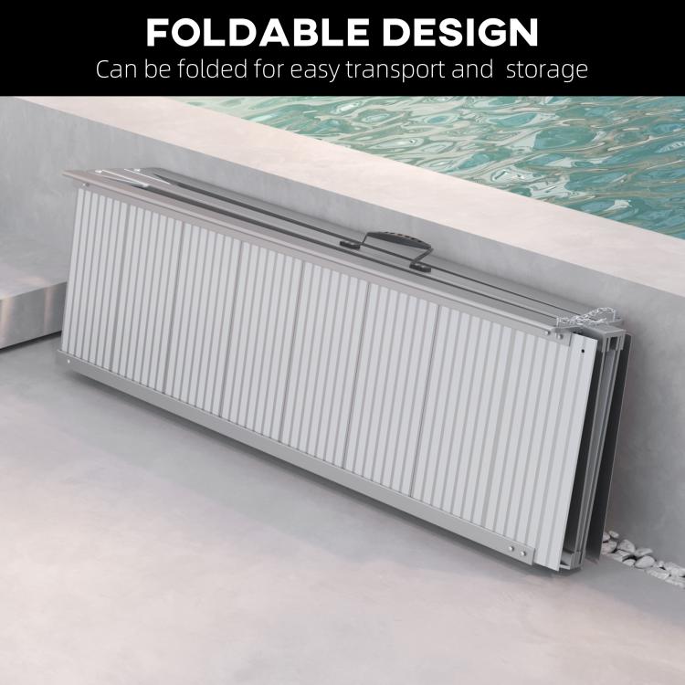 Folded aluminum wheelchair ramp with central handle and locking latch for transport