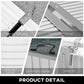 Aluminum ramp detail: ribbed non-slip surface, metal hinge, handle, and safety pin