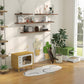 Green and white enclosed cat litter box with cat at the front doorway