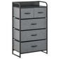 Gray fabric 4-drawer dresser with steel frame and curved bar handles