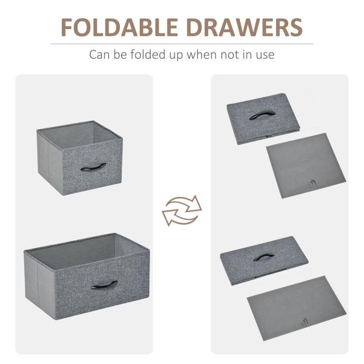 Gray foldable drawer chest: fabric drawer bins that fold up when not in use