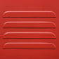 Red locker-style door pulls, arched bar handles