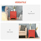 Red industrial nightstand with locker-style cabinet door and metal handle