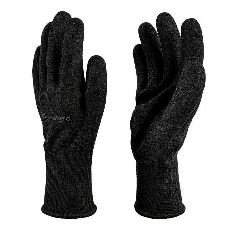 Black seamless knit gloves with matte anti-slip latex-coated palm