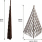 Expandable dark brown teepee trellis frame with crisscross woven lattice, upright
