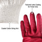 Light knit work gloves with textured red latex coating for firm grip