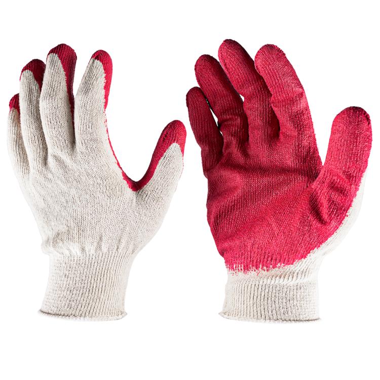 Work gloves shown together: red latex grip palms with light knit backs