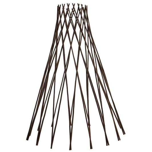 Round wooden willow teepee plant trellis with crisscross trellis poles