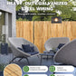 Natural bamboo slat privacy fence with outdoor seating in front
