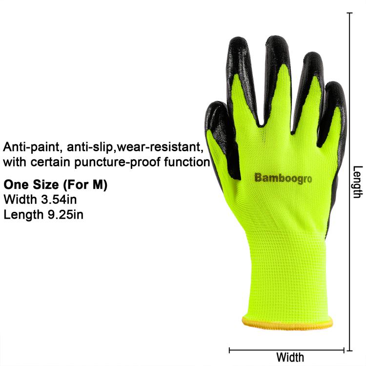 Neon yellow and black PU-grip work glove with knit cuff and finger tips