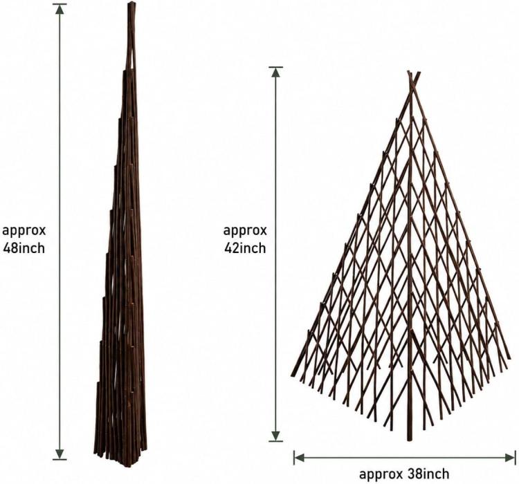 Wood teepee plant trellis with crisscross lattice design, standing plant support frame