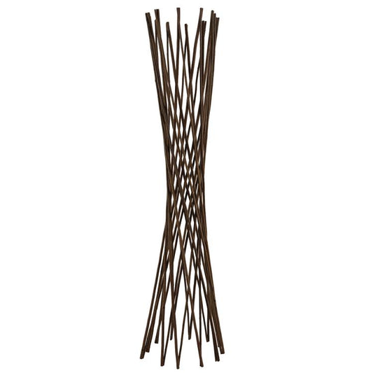 Natural willow funnel plant trellis with crisscross slender poles, tall and narrow