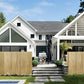 Natural bamboo privacy fence panels installed around a front yard walkway