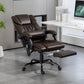 Dark brown reclining massage office chair with extended footrest and armrests