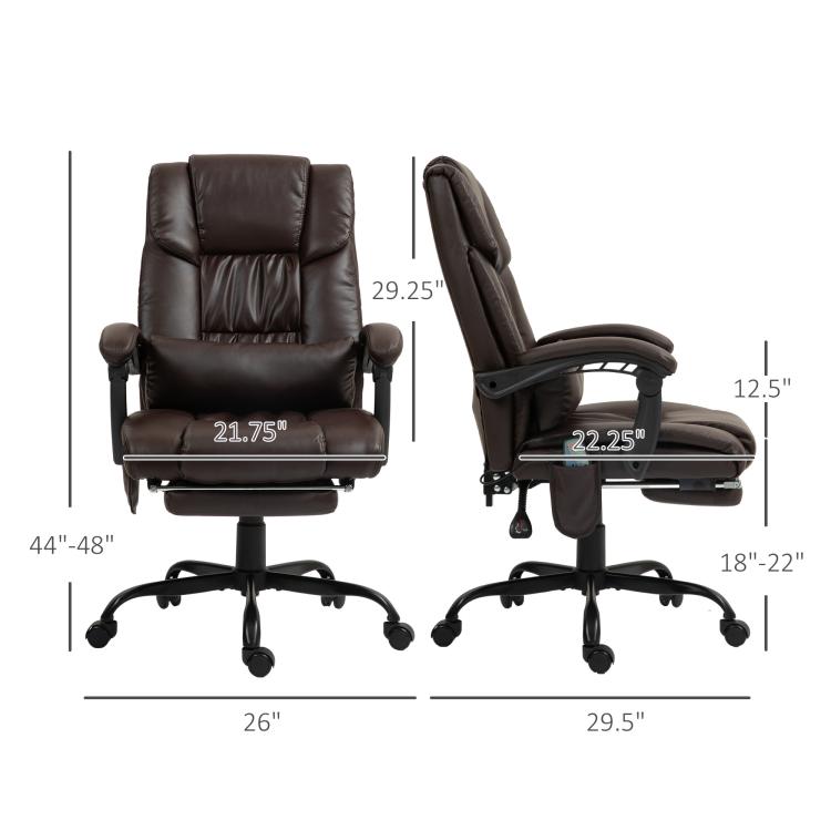Dark brown massage office chair with high back, armrests, and recline footrest