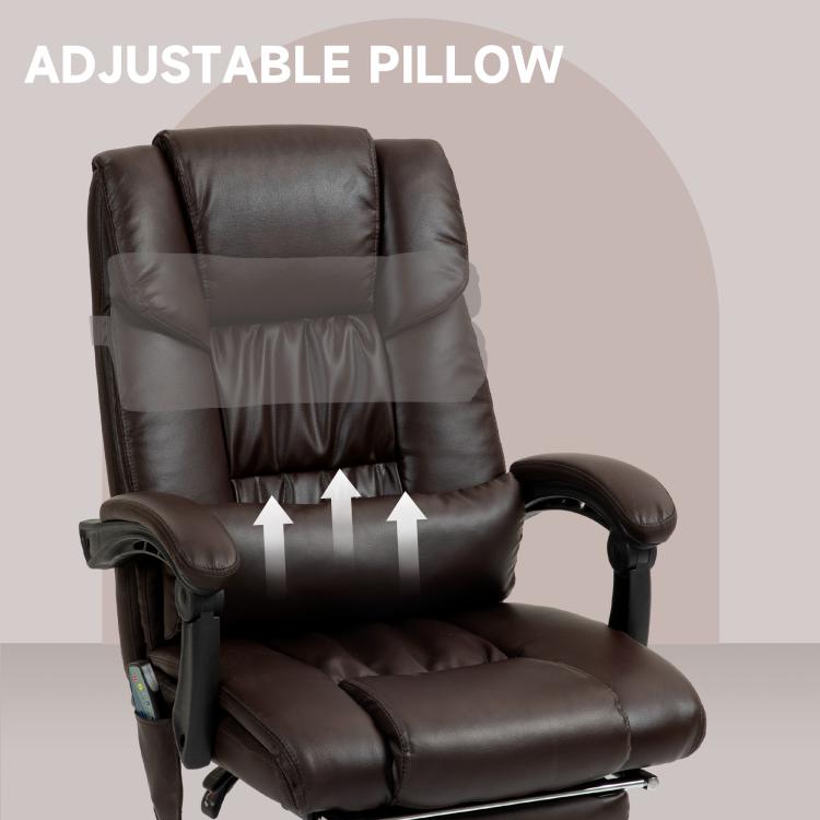 Dark brown massage office chair with padded headrest and reclining seat