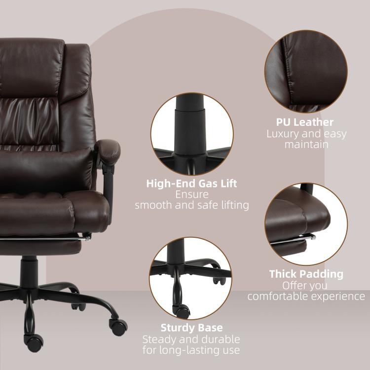 Dark brown PU leather-look massage office chair with sturdy rolling gas-lift base