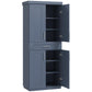 Freestanding navy pantry cabinet with two doors, drawer, and adjustable shelves