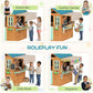 Outdoor playhouse snack bar and window windows shown in roleplay activity layout