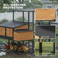 All-weather chicken coop with wooden frame, black roof panel, and galvanized wire mesh