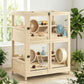 Wooden 4-tier hamster cage with mesh panels, tunnels, ramps, and water bottle