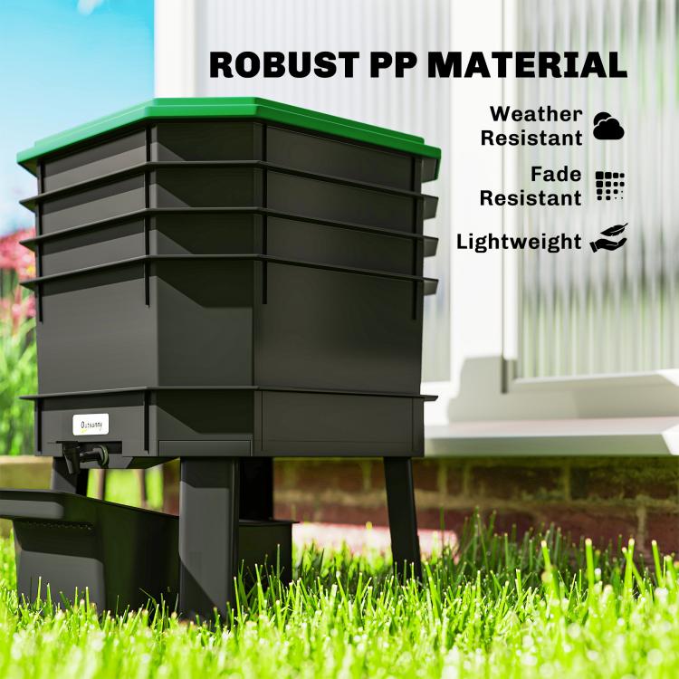 4-tray worm composter bin with dark green lid and stacked removable trays