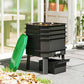 Outdoor worm composter bin with open green lid, stacked trays, and front waste container