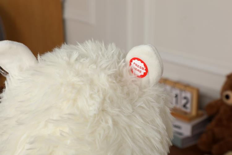 White plush alpaca rocking horse head with soft ears