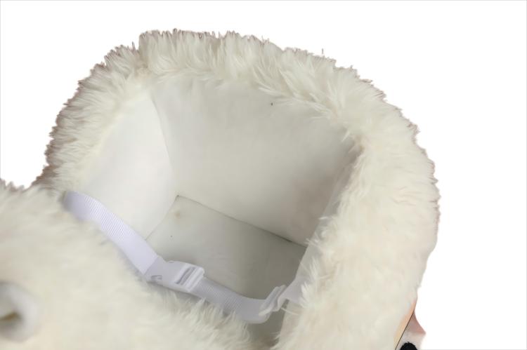White plush rocking horse seat interior with safety strap