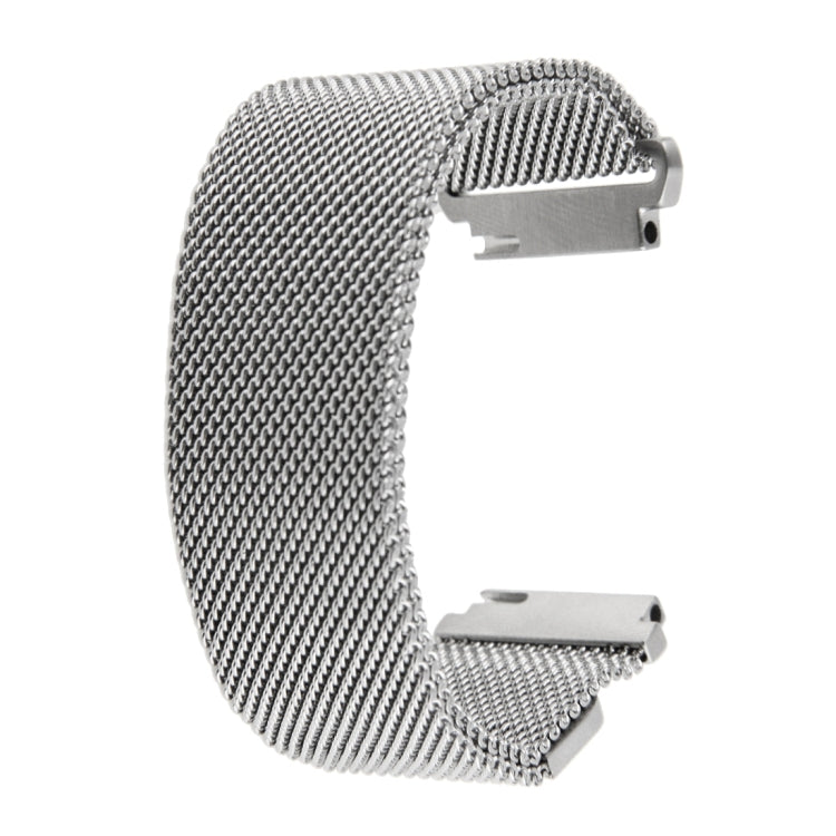 Stainless steel magnetic Milanese loop watch strap, dual-snap clasp in silver tone