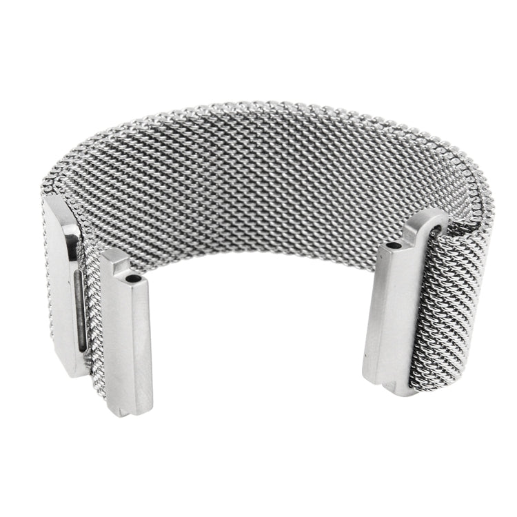 Stainless steel magnetic Milanese loop watch strap side view with two metal end pieces