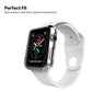 Transparent protective case for 42mm Apple Watch on white band, front view