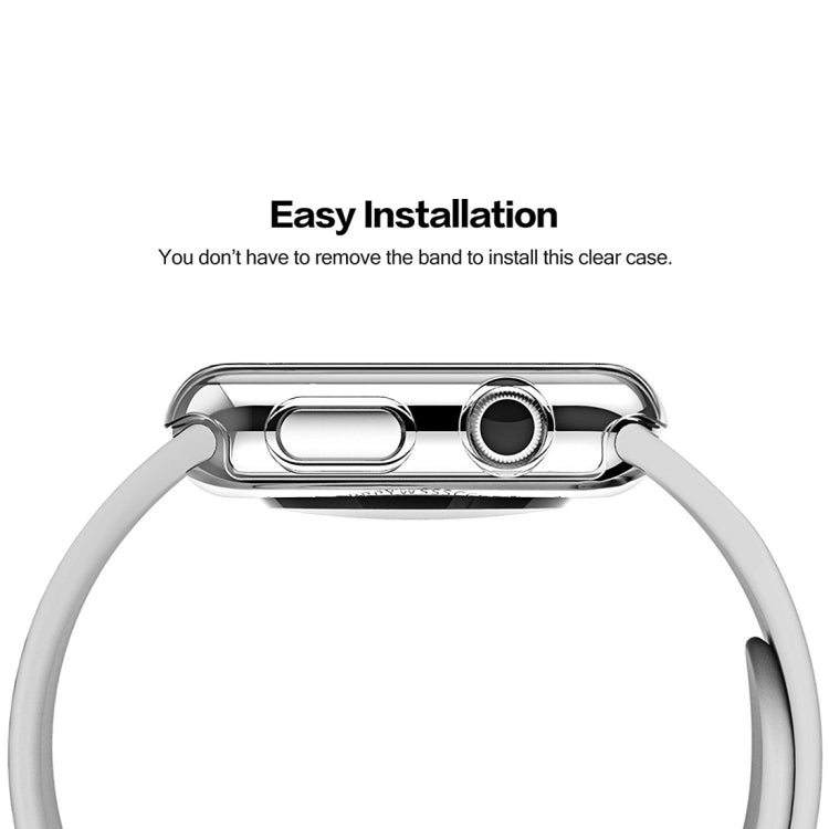 Transparent watch case with side opening and metal crown ring, for 42mm Apple Watch