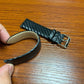 Leather watch strap with carbon fiber weave, metal buckle and side clasp, black