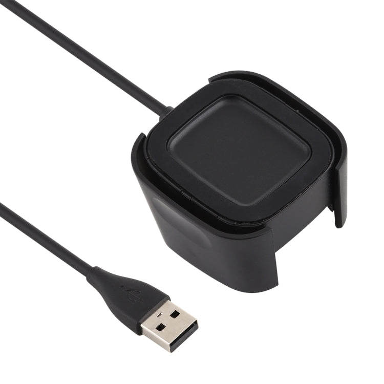 Black charging dock base stand with USB cable, top view