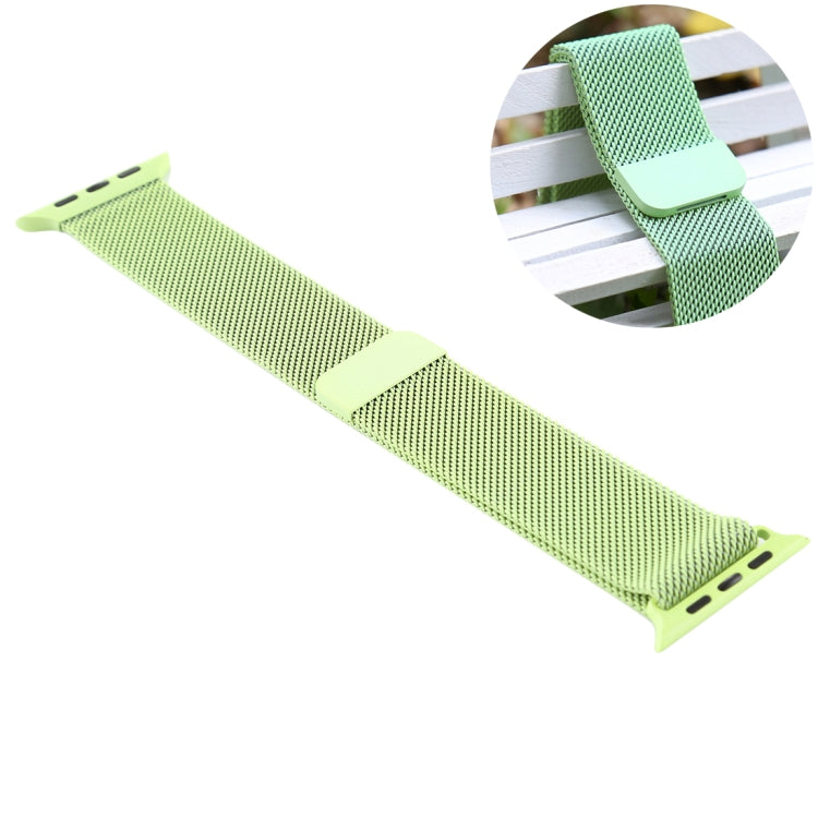 Green woven nylon magnetic watch band with rectangular clasp for Apple Watch