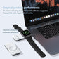 Magnetic smartwatch charger with black band and green LED charging icon