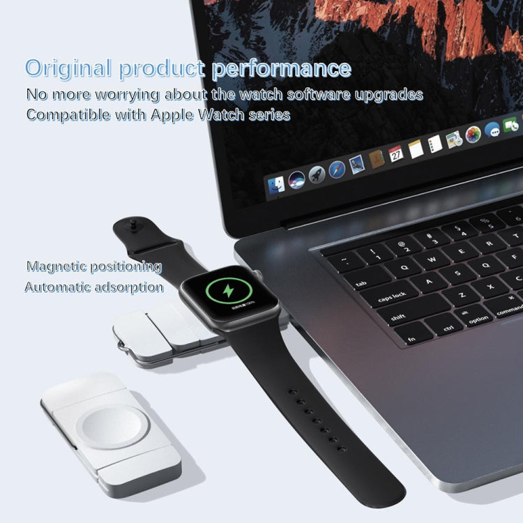 Magnetic smartwatch charger with black band and green LED charging icon