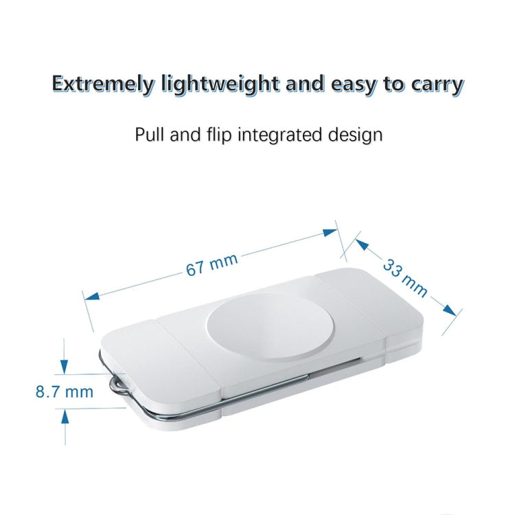 White magnetic charger dongle with compact dimensions and pull-and-flip design