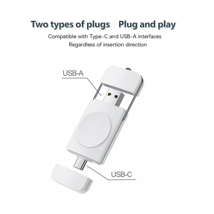 White dual-port plug adapter with USB-A and USB-C connectors
