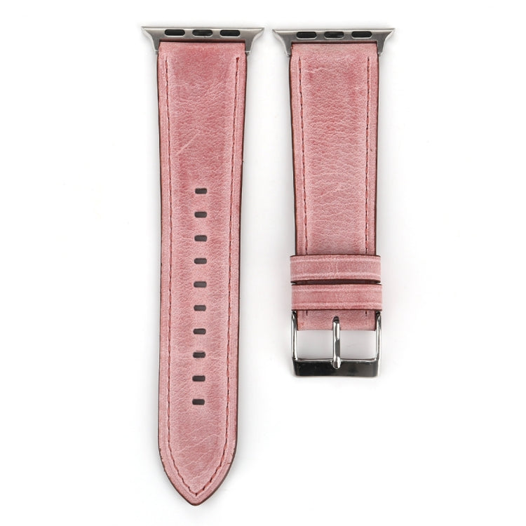 Genuine leather Apple Watch band, pink double-view with silver connector and metal clasp
