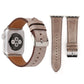Brown genuine leather Apple Watch band with silver buckle and stitched holes, 38mm